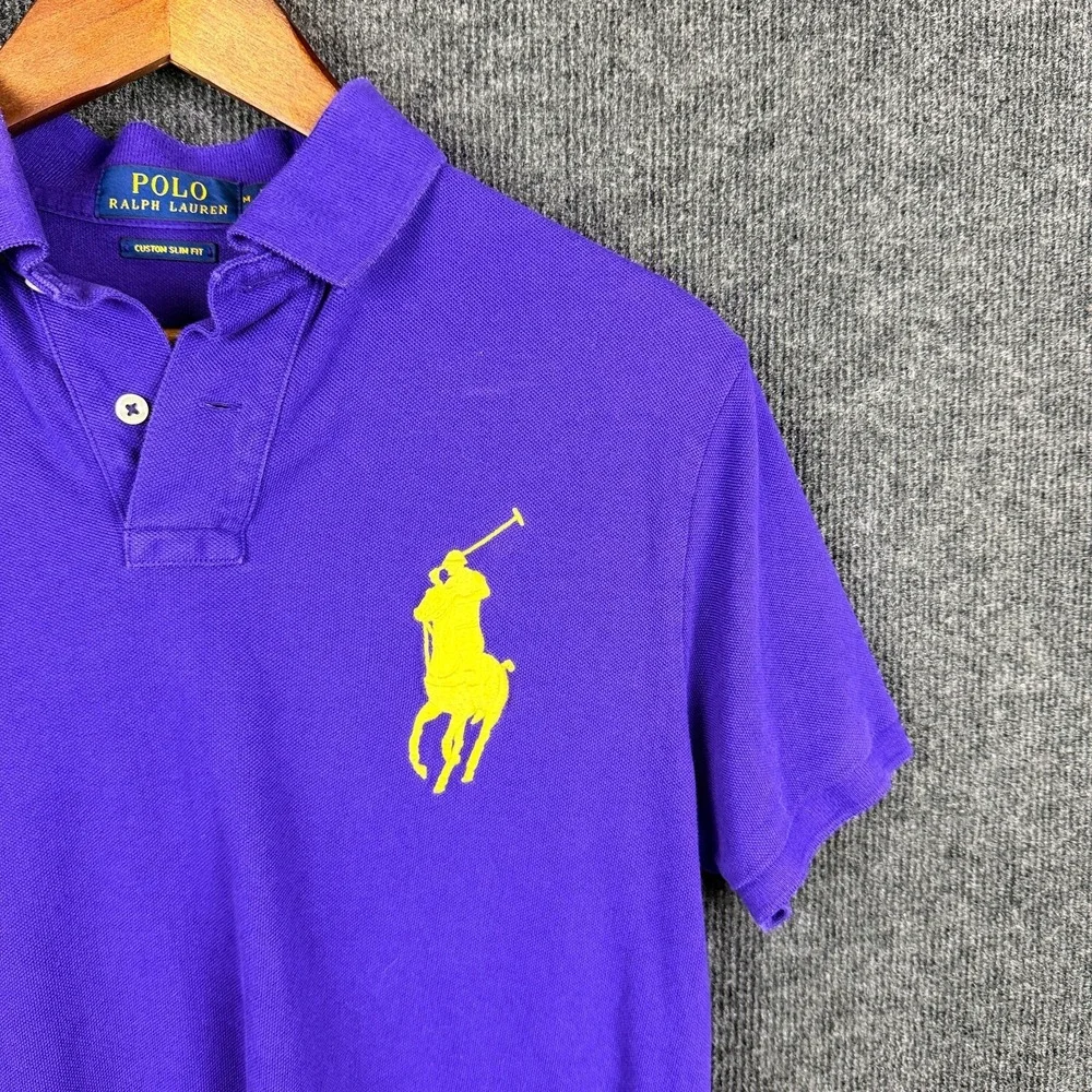 Polo Ralph Lauren Big Pony Custom Slim Fit Polo Shirt Purple Yellow Medium M